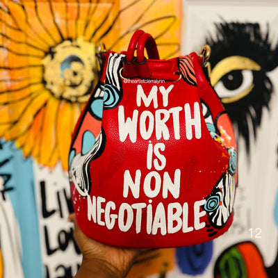 Red My Worth Is Non Negotiable Bucket Bag #12