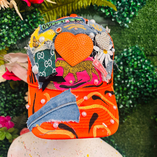 Orange Mixed Print Trucker  Hat