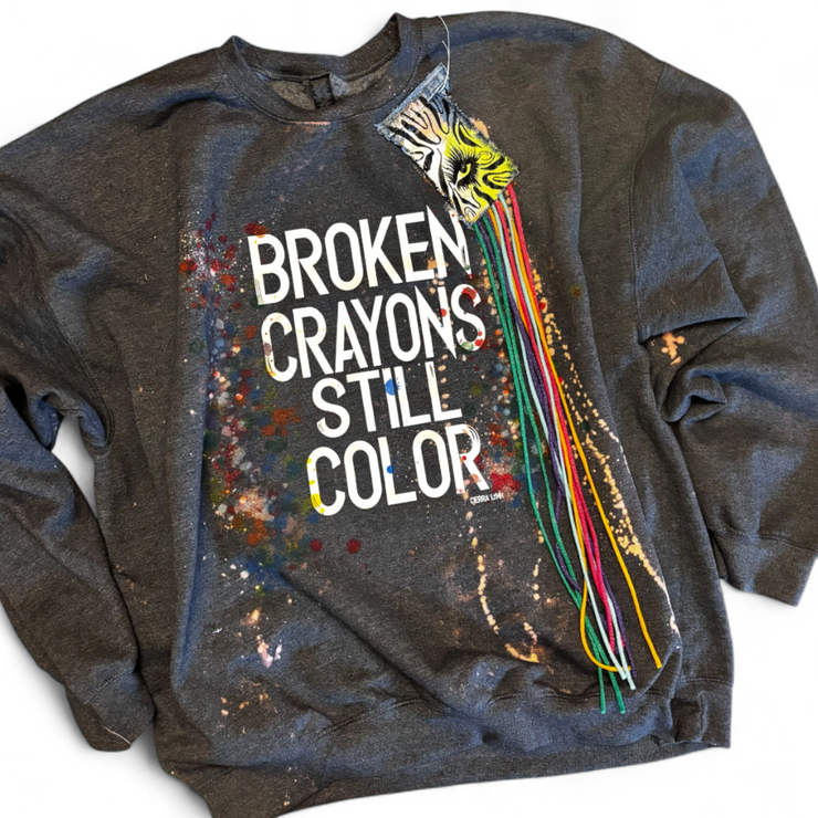1 of 1 Hand painted - Unisex Fit 2X- LARGE- Dark Gray Broken Crayons Sweatshirt