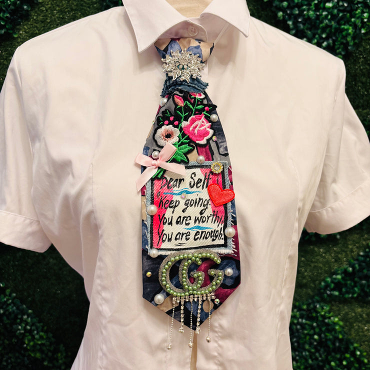 Dear Self, Keep Going You Are Worthy You Are Enough Upcycled Tie