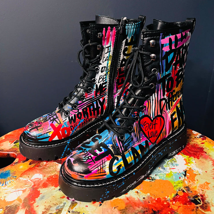 Size 8.5 Never Dim Your Light Colorful Graffiti Boot