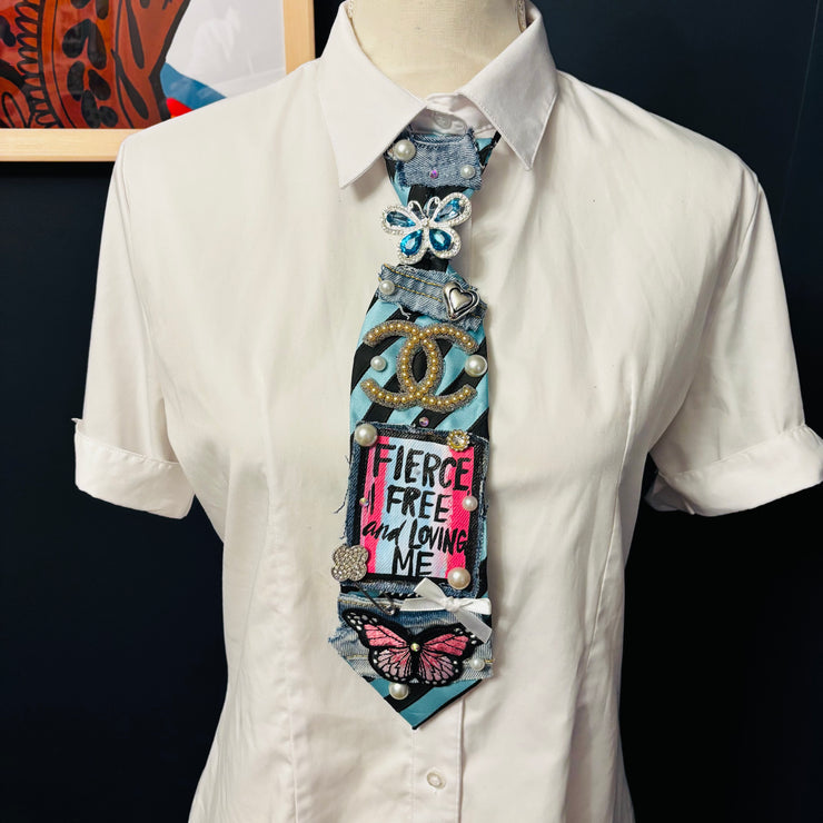 Fierce Free and Loving Me  Upcycled Tie
