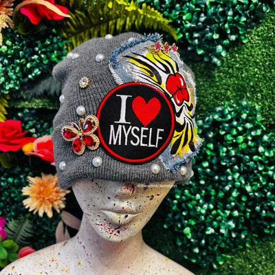 Dark Gray I Love Myself Beanie- No Lining Inside