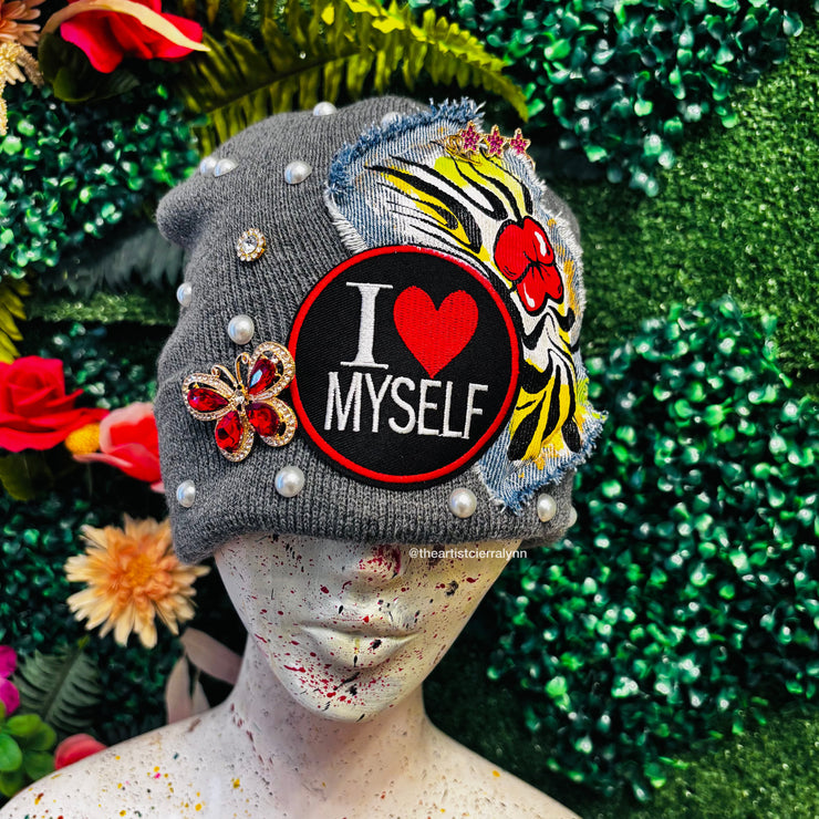 Dark Gray I Love Myself Beanie- No Lining Inside
