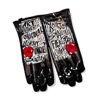 Hand painted Leather Gloves-  Black All Of Me