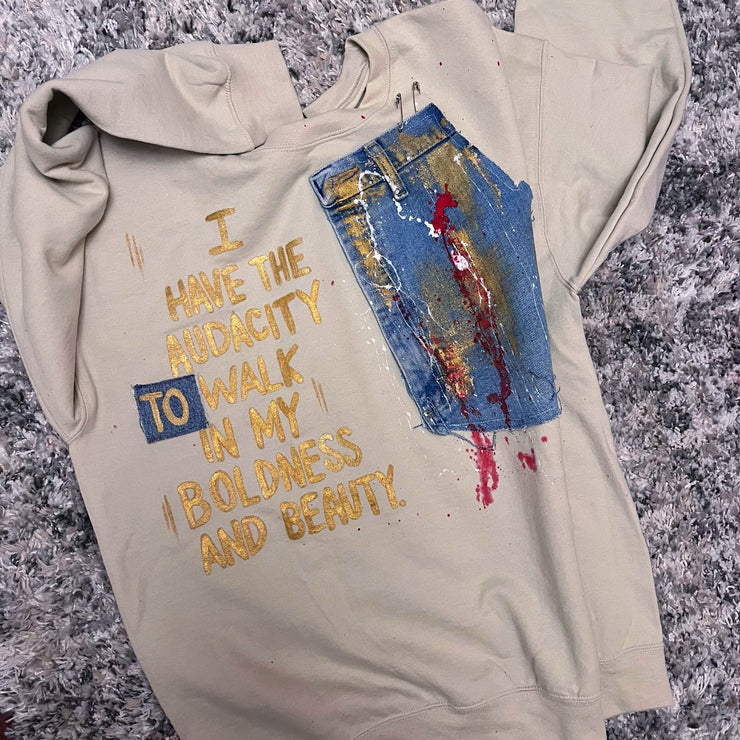 LARGE- Cream 1 of 1 HAND PAINTED- I Have The Audacity To Walk In My Boldness and Beauty Sweatshirt