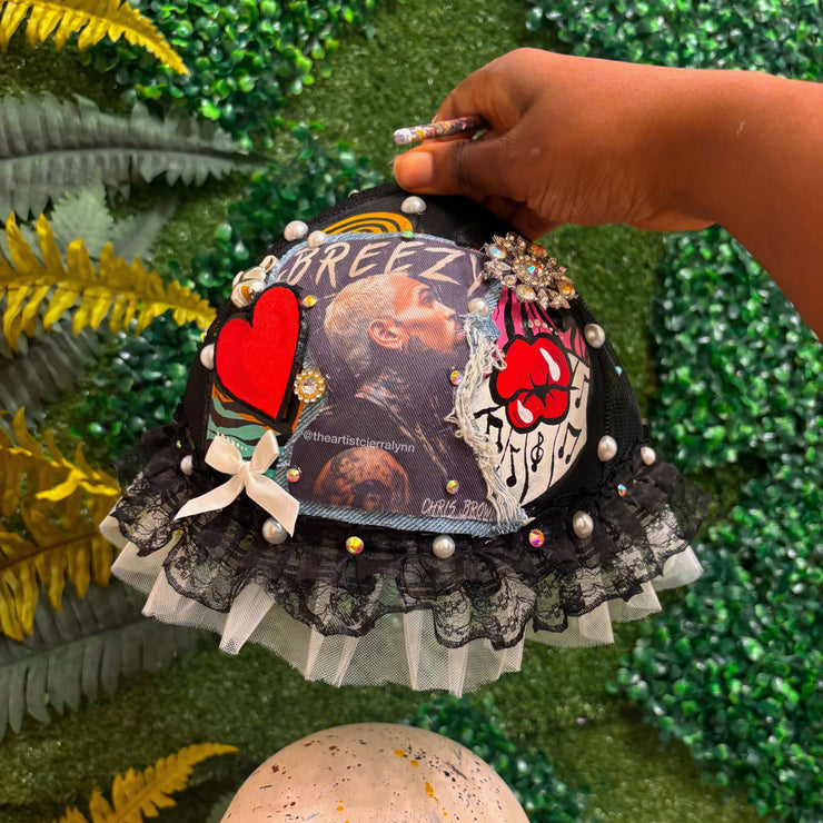 Breezy Brimless Hat- Black w/ Lace and Tulle Ruffle