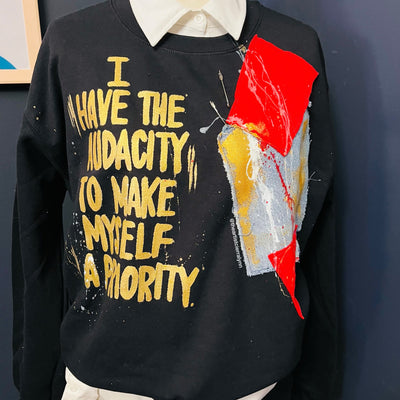 MEDIUM - 1 of 1 HAND PAINTED- I Have The Audacity To Make Myself A Priority Sweatshirt (3)