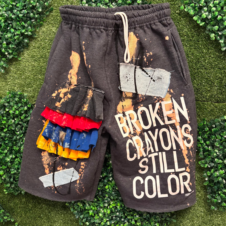 Men’s Fit Size MEDIUM Dark Gray  Broken Crayons  Sweat Shorts