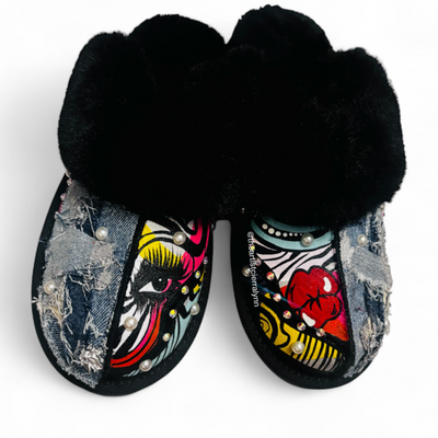 Size 8:  Statement Slippers w/ Denim
