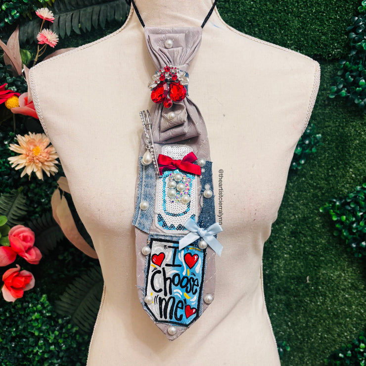 Gray I Choose Me Upcycled Tie