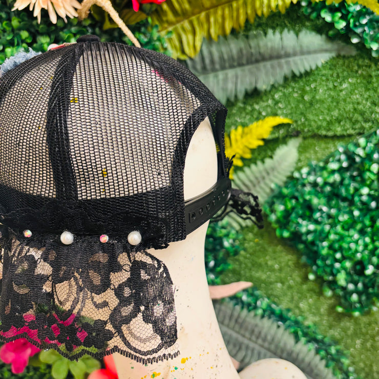 Brimless Hat- Black Fashion Lover w/ Lace
