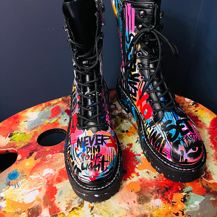 Size 8.5 Never Dim Your Light Colorful Graffiti Boot