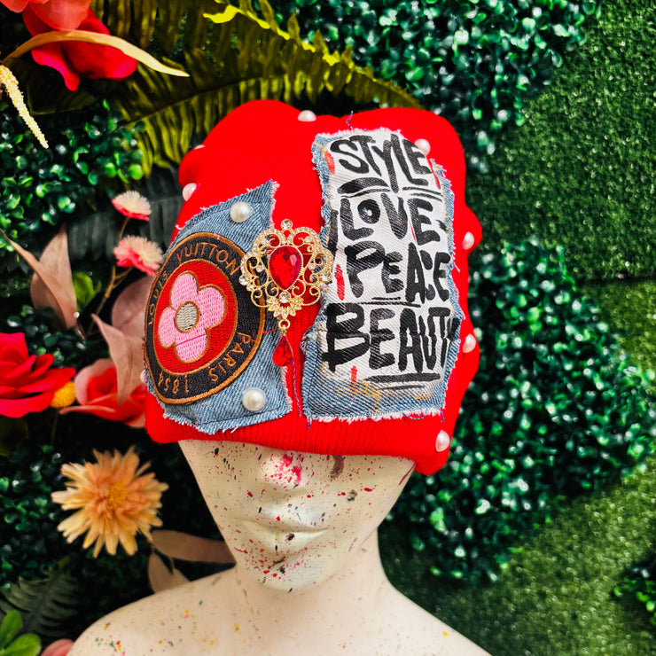 Red Statement Beanie- No Lining Inside
