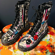 Size 8 Black and White Never Dim Your Light Graffiti Boot