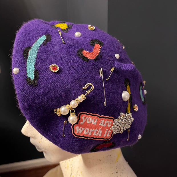 Purple ‘You Are Worth It’ Beret