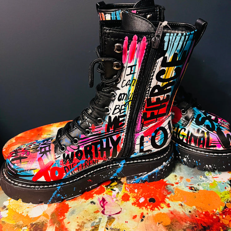 Size 8.5 Never Dim Your Light Colorful Graffiti Boot