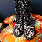 Size 8 Black and White Never Dim Your Light Graffiti Boot