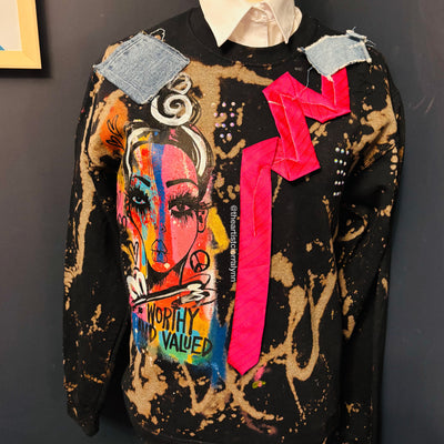 1 of 1 Hand painted - Unisex Fit SMALL-  Worthy and Valued Sweatshirt