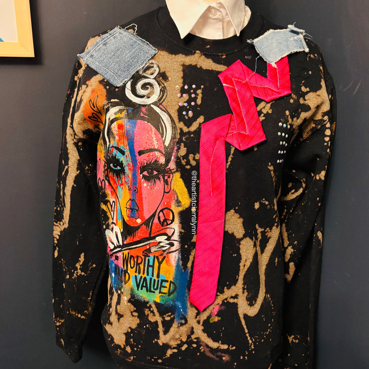 1 of 1 Hand painted - Unisex Fit SMALL-  Worthy and Valued Sweatshirt