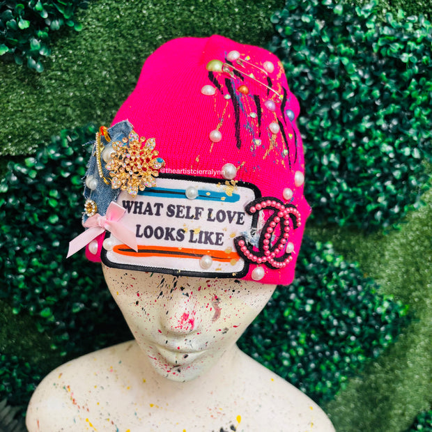 Pink What Self Love Looks Like Beanie- No Lining Inside