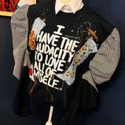 1 of 1 Unisex Fit MEDIUM:I Have The Audacity To Love All Of Myself Sweatshirt w/ Striped Puff Sleeves