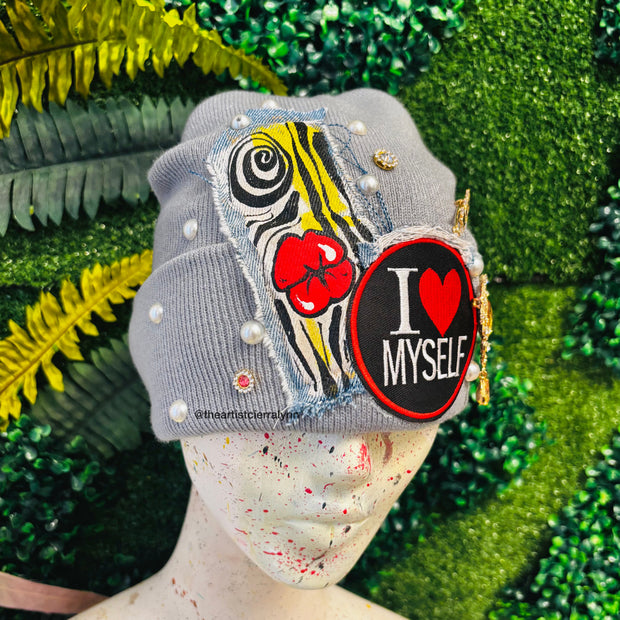 Light  Gray I Love Myself Beanie- No Lining Inside