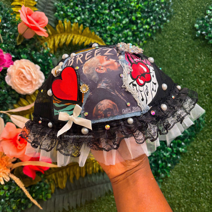 Breezy Brimless Hat- Black w/ Lace and Tulle Ruffle
