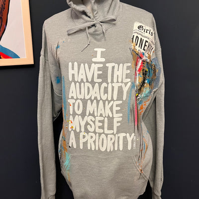 X-LARGE UNISEX FIT- Gray 1 of 1-I Have The Audacity To Make Myself a Priority Hoodie