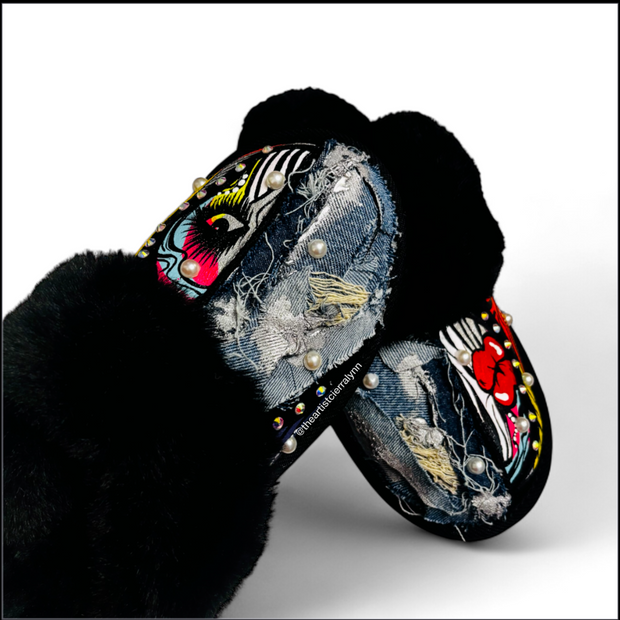 Size 7:  Statement Slippers w/ Denim