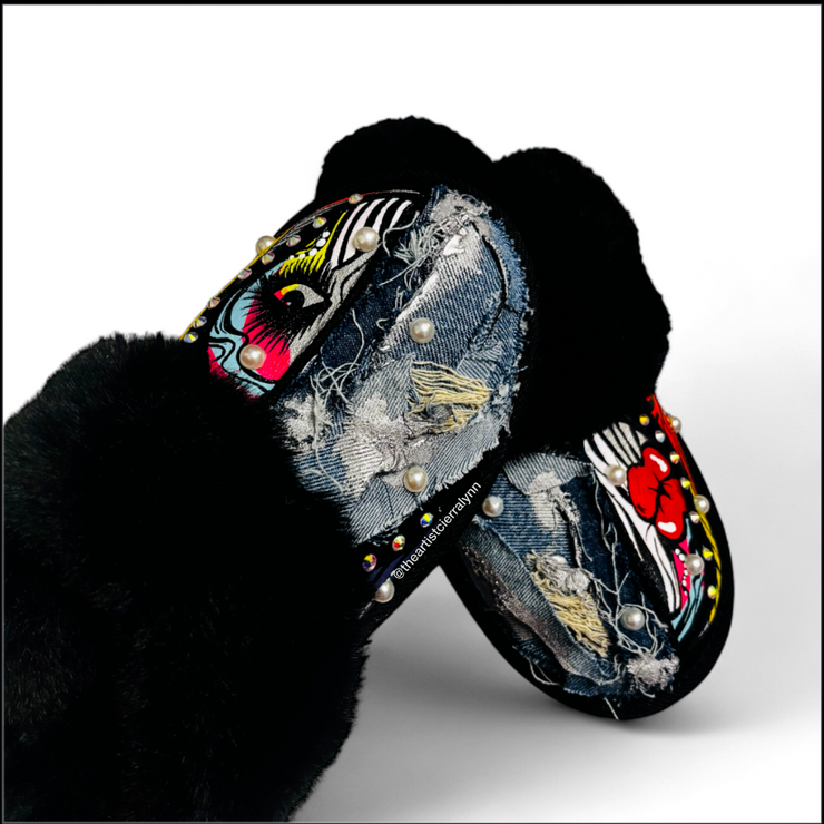 Size 7:  Statement Slippers w/ Denim
