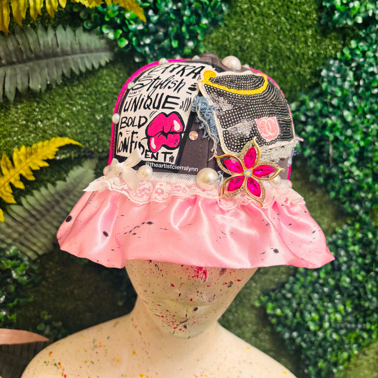 Gray Brimless Pink Ruffles - All About Me Cap