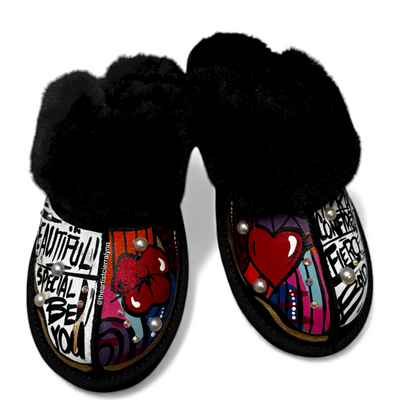 Size 9:  Statement Slippers w/ Blk and White