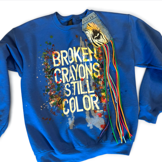 1 of 1 Hand painted - Unisex Fit MEDIUM-  Broken Crayons Sweatshirt