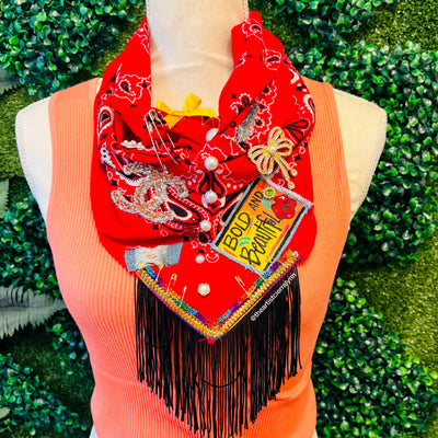 Bold Bandanna- Red Bold and Beautiful w Fringe
