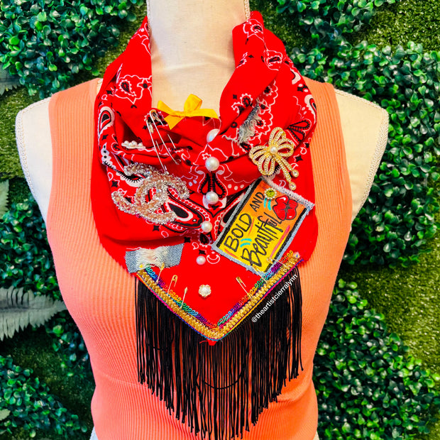 Bold Bandanna- Red Bold and Beautiful w Fringe