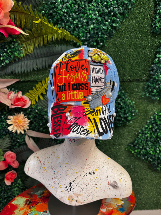 Powder Blue I Love Jesus But I Cuss A Little Hat