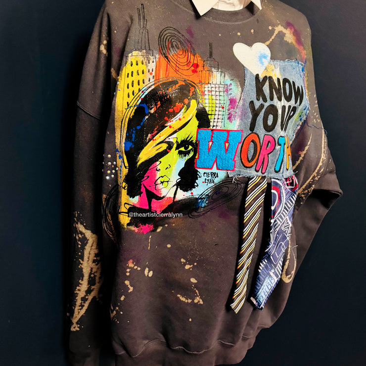 1 of 1 Hand painted - Unisex Fit 2x-LARGE: Know Your Worth Sweatshirt