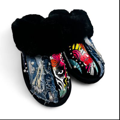 Size 10:  Statement Slippers w/ Denim