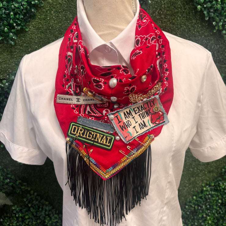 SALE! Bold Bandanna- Red I Am Exactly Who I Think I Am w/ Fringe