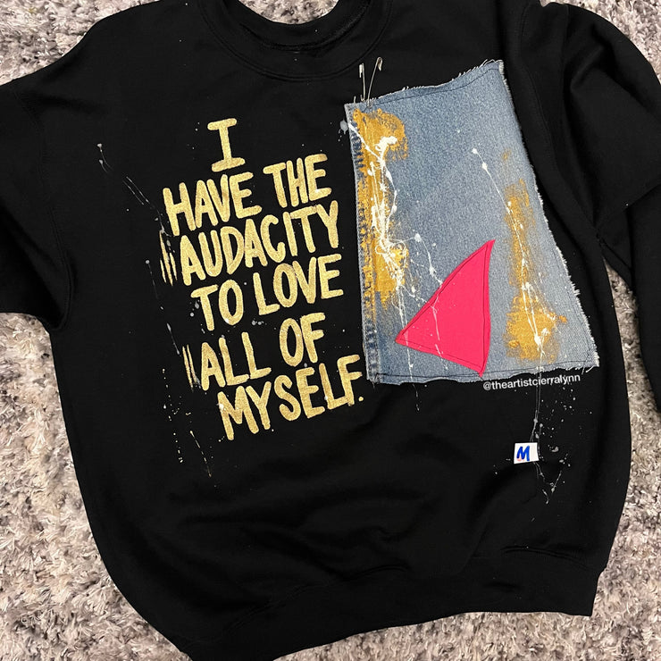 MEDIUM- 1 of 1 HAND PAINTED- I Have The Audacity To Love All Of Myself (black with pink)