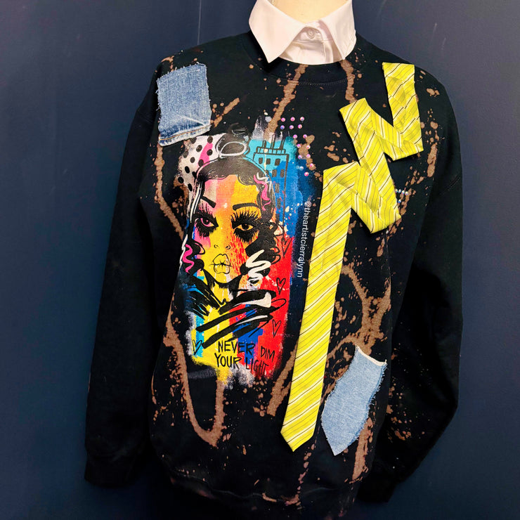 1 of 1 Hand painted - Unisex Fit MEDIUM: Never Dim Your Light Sweatshirt
