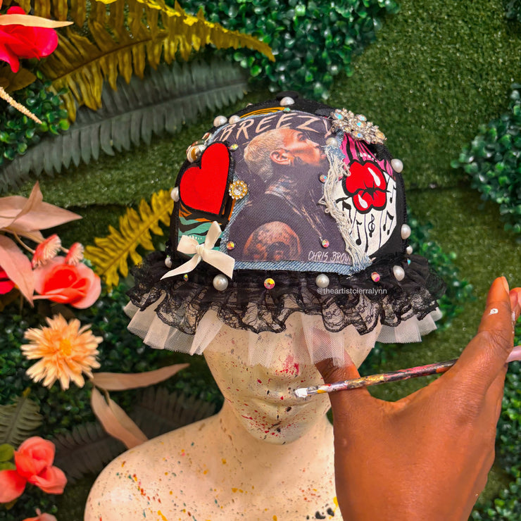 Breezy Brimless Hat- Black w/ Lace and Tulle Ruffle