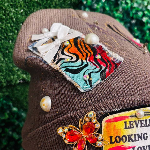 Gray Leveling Up, Looking Good, Loving Me Beanie -No Lining Inside