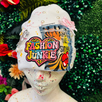 White Fashion Junkie Beanie- No Lining Inside