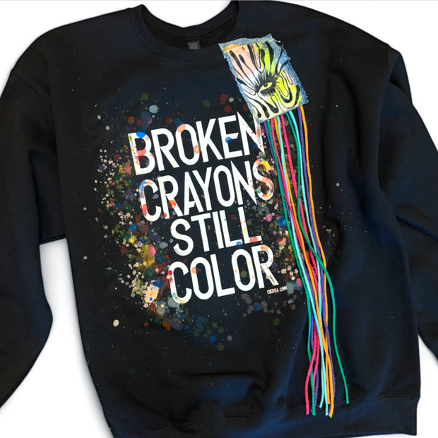 1 of 1 Hand painted - Unisex Fit LARGE- Black Broken Crayons Sweatshirt