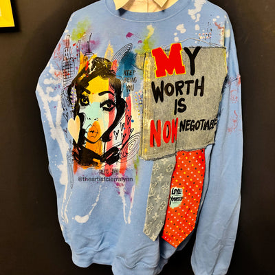 1 of 1 Hand painted - Unisex Fit X-LARGE: My Worth Is Non- Negotiable Sweatshirt