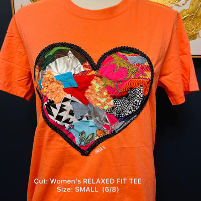 Women’s Relaxed Fit- Orange Small (6/8) Heart Tee