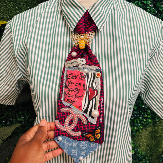 Dear Self You Are Worthy. Own Your Magic Upcycled Empowerment Tie