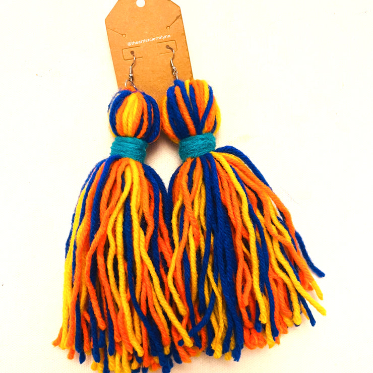 6  inch Yellow, Blue, Orange  Tassel Earrings